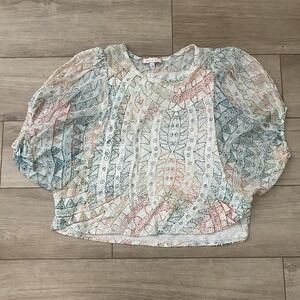 Eri + Ali Womens Colorful Balloon Sleeve Round Neck Cropped Blouse Top Size XSP